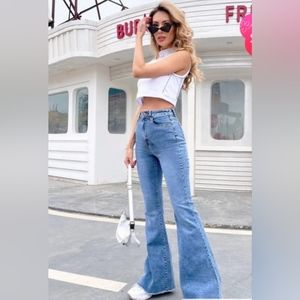 SHEIN High Rise Raw Hem Flare Jeans NWOT